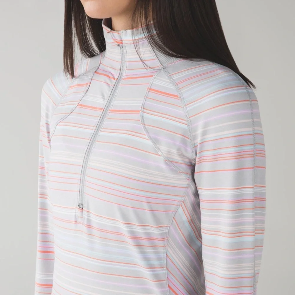 Lululemon Race With Grace 1/2 Zip II Sanctity Stripe top Women’s Sz‎ 6